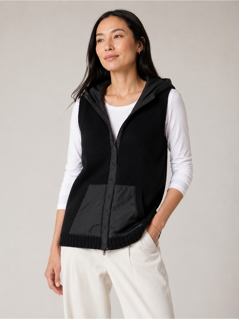 Eileen Fisher Merino Wool Contrast Sweater Vest